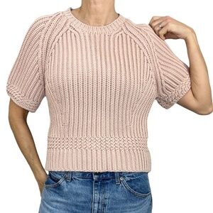 Diesel Black Gold Italy pale pink thick chunky knit short sleeve sweater XS